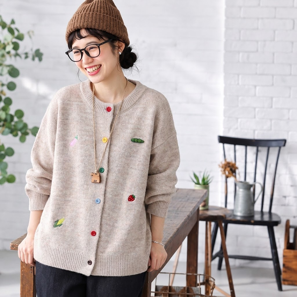 買わなきゃ損M-3XL 刺繍 植物 ボタン 長袖 カジュアル カーディガン M ベージュ