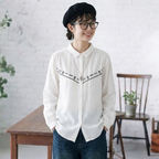 ML 気質アップ コットン 無地 刺繍 ナチュラル シャツ L ホワイト