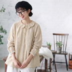 F テクスチャ 無地 刺繍 長袖 森ガール シャツ フリー ホワイト