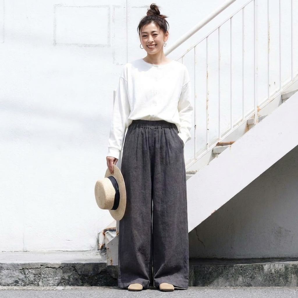 M-XLサイズ 棉麻 無地 ロング丈 レトロ ガウチョパンツ 2XL グレー