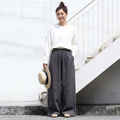 M-XLサイズ 棉麻 無地 ロング丈 レトロ ガウチョパンツ 2XL グレー