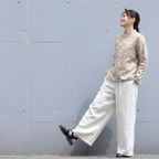 M-XLサイズ 棉麻 無地 ロング丈 レトロ ガウチョパンツ M アプリコット