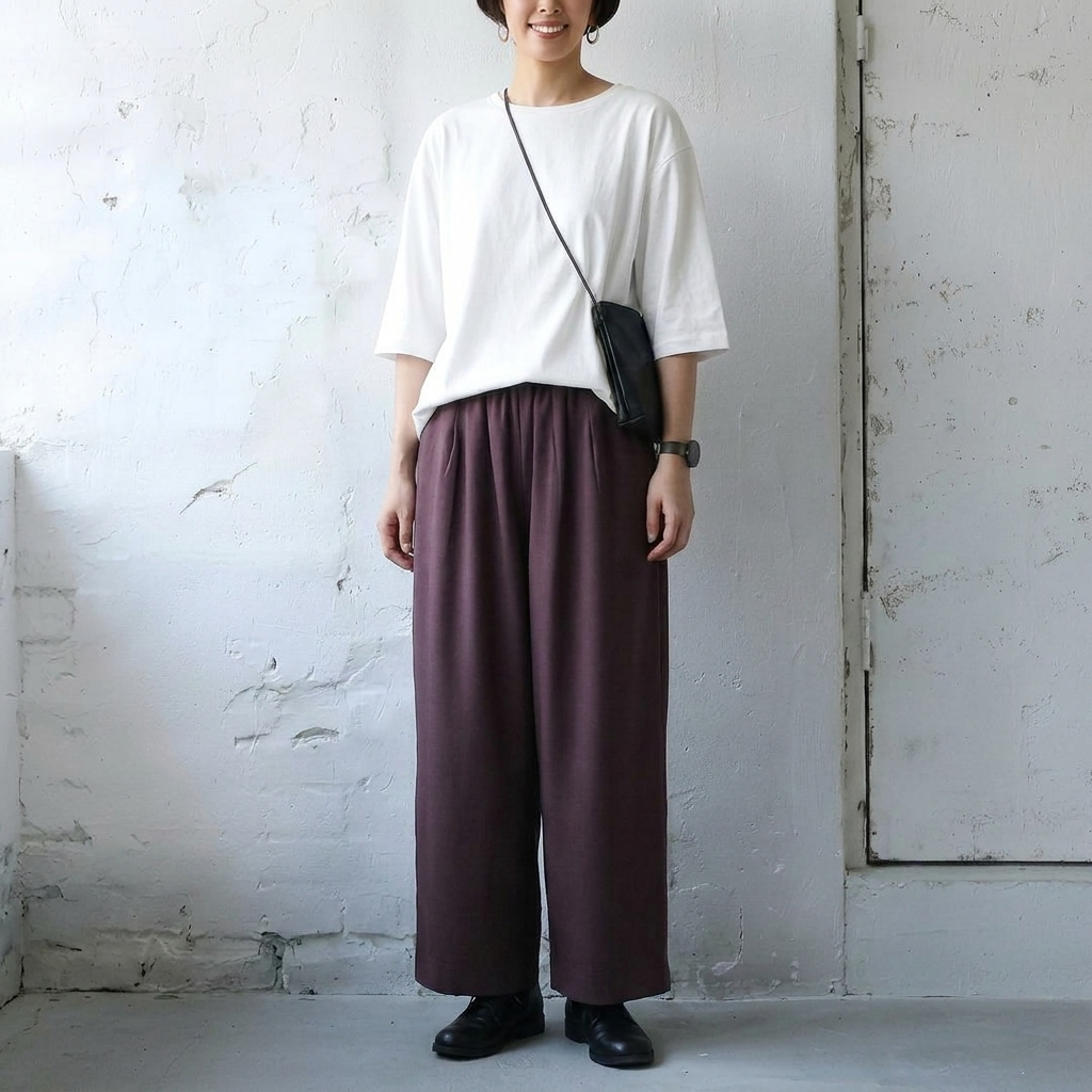 M-XLサイズ 棉麻 無地 ロング丈 レトロ ガウチョパンツ 2XL パープル