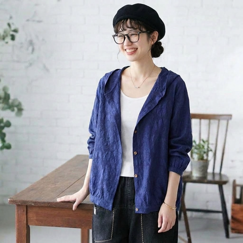 M-2XL 女性に大人気 綿麻 耐久性 シンプル フード付き 無地 プリント シャツ M ホワイト
