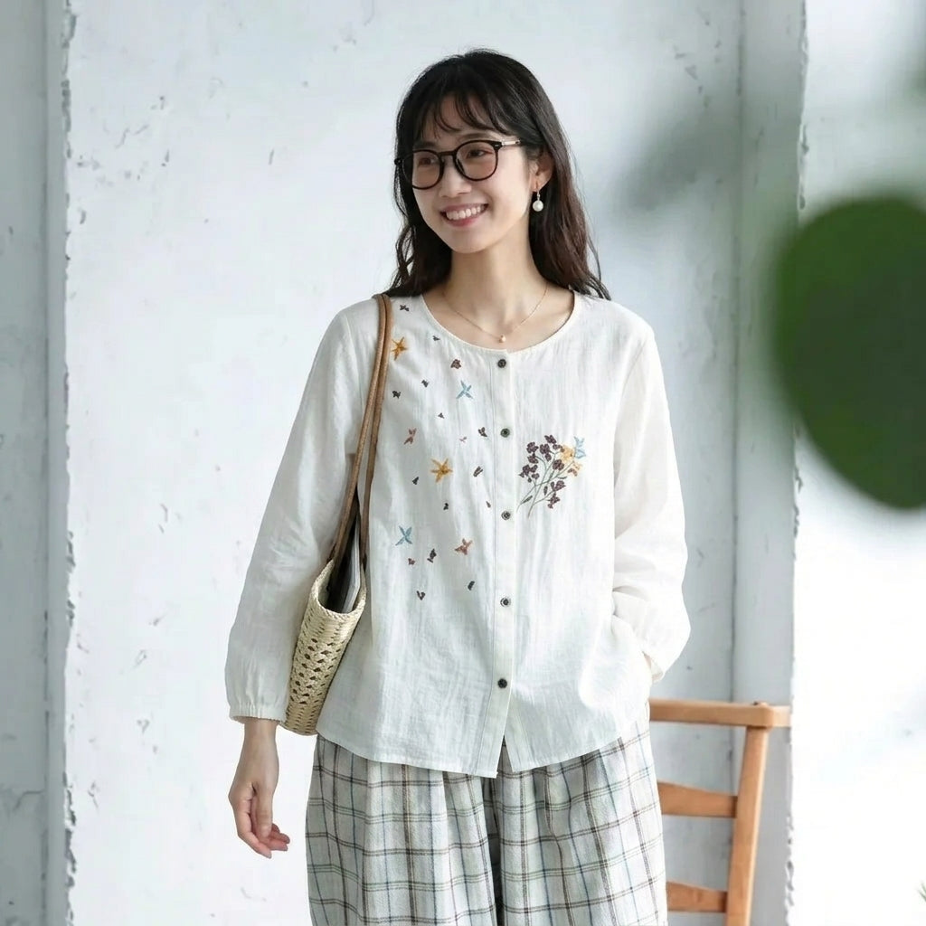 M-2XL 刺繍 通気性良い ナチュラル シンプル 耐久性 長袖トップス M グリーン