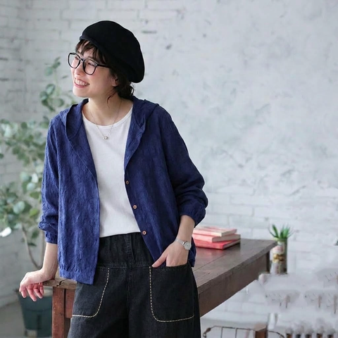 M-2XL 女性に大人気 綿麻 耐久性 シンプル フード付き 無地 プリント シャツ M ホワイト