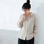 L-2XL  コットン ストライプ柄 シャツ 2XL ベージュ