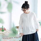 季節の変わり目【コットン】M-2XL  気分転換 刺繍 花模様 柔らかい 長袖 ナチュラル シャツ M ベージュ