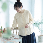 季節の変わり目【コットン】M-2XL  気分転換 刺繍 花模様 柔らかい 長袖 ナチュラル シャツ M ベージュ
