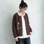 S-3XL 刺繍デザイン 前ボタン ルーズシルエット レトロ 長袖 ニットカーディガン 3XL コーヒー