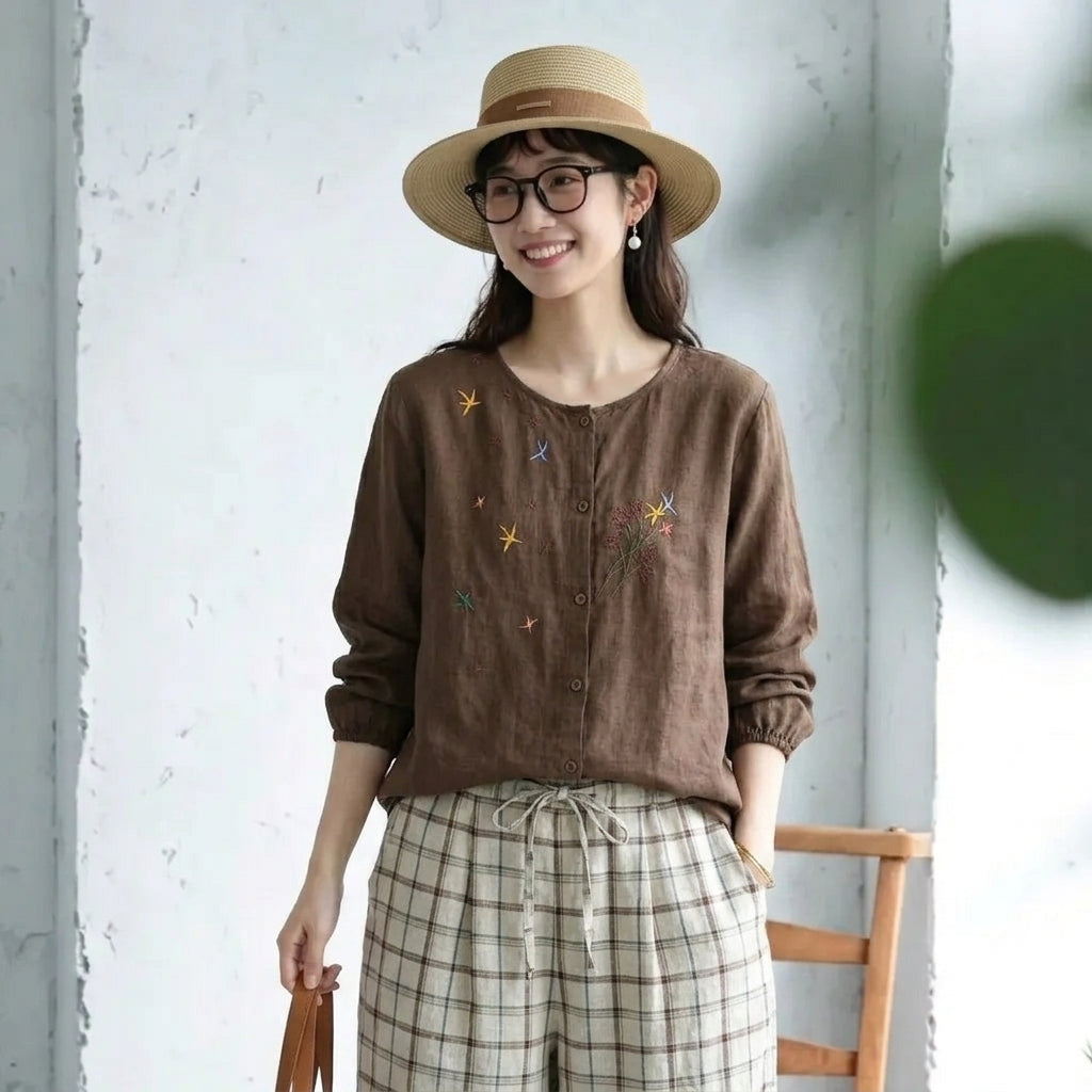 M-2XL 刺繍 通気性良い ナチュラル シンプル 耐久性 長袖トップス M グリーン
