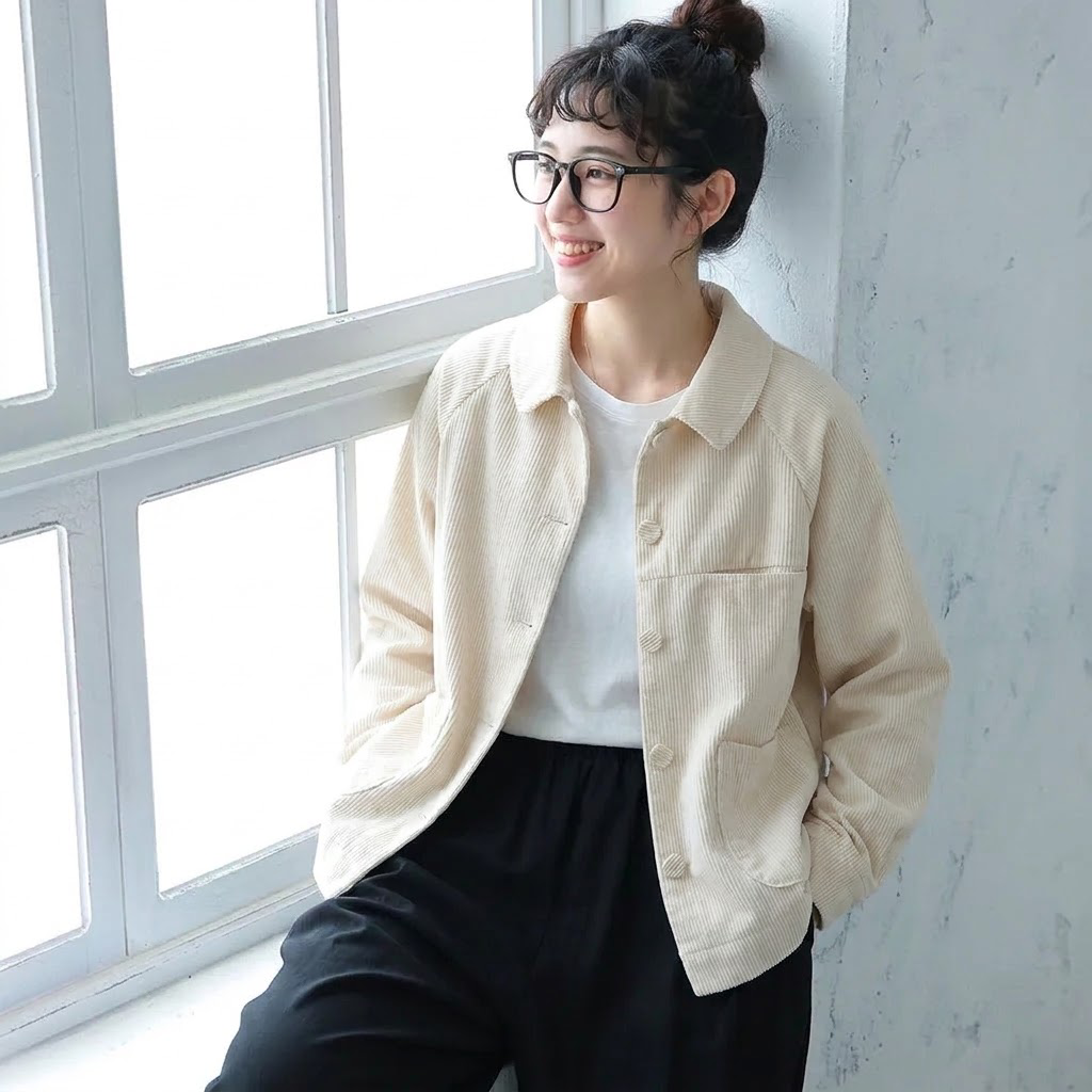 M-2XL コーデュロイ 折り襟 前開き 長袖ジャケット 2XL 写真通り