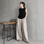 S-2XL コットン ハイウエスト プリント ファッション カジュアルパンツ S 写真通り