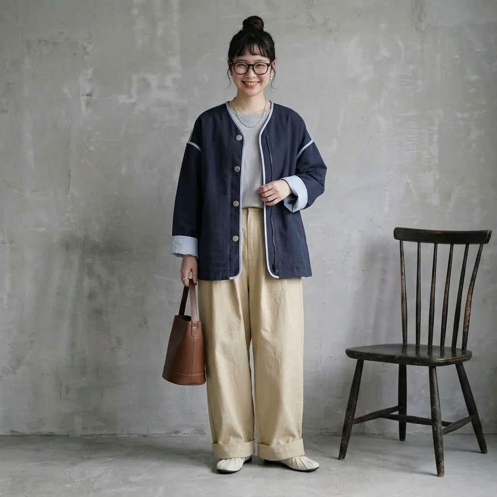 M-4XL 人気を獲得♡ 落ち肩スリーブ 長袖 無地 配色 ジャケット M ネイビー