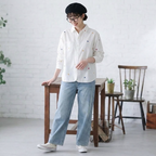 F 主役級 ボタン ハート柄  刺繍 長袖  シャツ フリー 写真通り