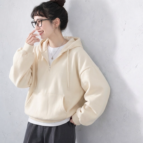 S-3XL 絶対欲しい 柔らかい 上品見え ファスナー フード付き パーカー/ジャージ 3XL アイボリー/ 薄い
