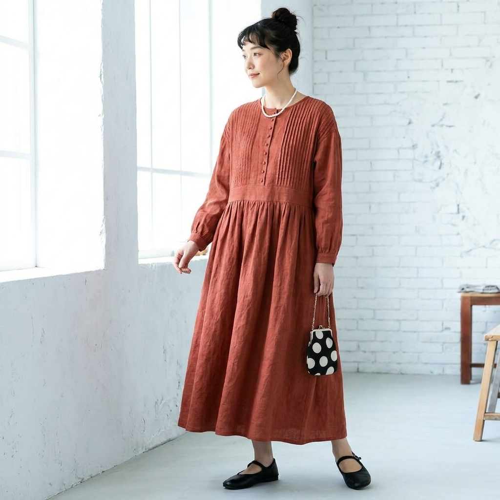 フリー デザイン ランタンスリーブ ロングワンピース フリー ホワイト