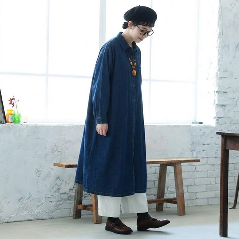 M-2XL 着回し ルーズシルエット デニム シャツワンピース M ライトブルー