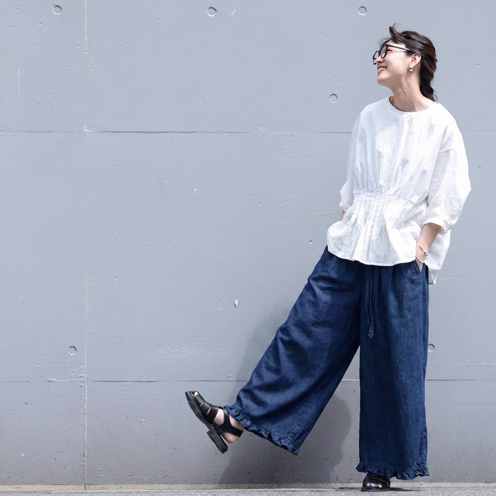 M-4XL 通気性良い フリル 無地 アンクル丈（9分丈） シンプル ガウチョパンツ M ネイビー