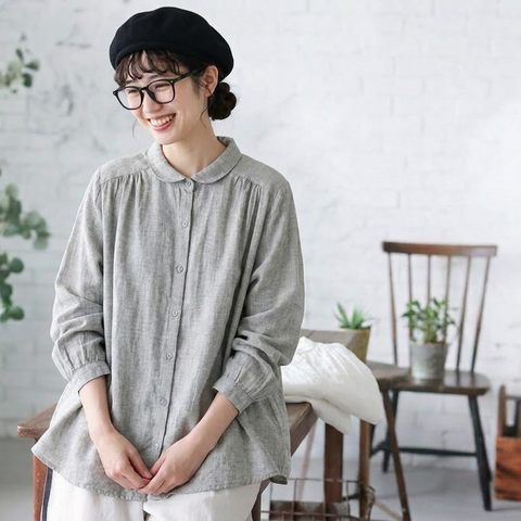 M-2XL ストレート 季節の変わり目 長く着られる 長袖 シャツ M グレー