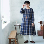 M-2XL コットン 秋のはじまりは チェックの柄から 長袖ワンピース M 写真通り