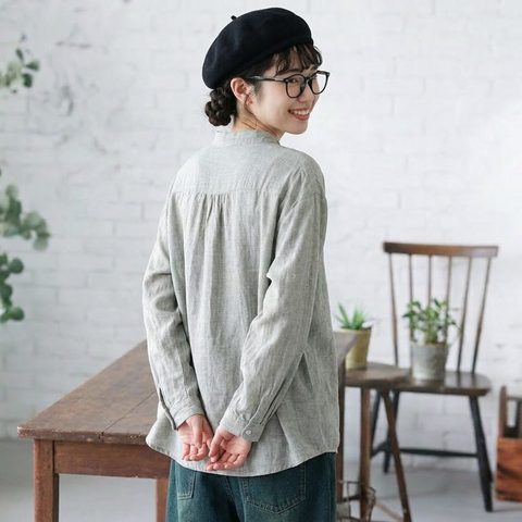 M-2XL ストレート 季節の変わり目 長く着られる 長袖 シャツ M グレー