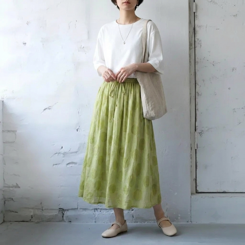 【コットン】M-2XL ドット柄 接触冷感 通気性良い スカート M グリーン