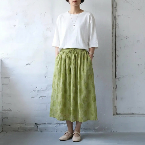【コットン】M-2XL ドット柄 接触冷感 通気性良い スカート 2XL グリーン