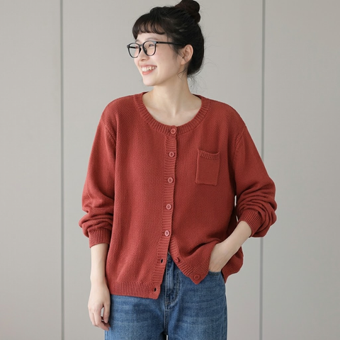 フリーサイズ 季節の変わり目 丸首 通勤向け カーディガン フリー レッド