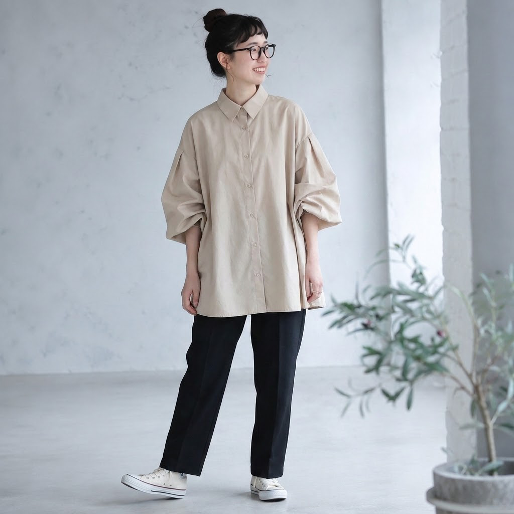 M-L 甘すぎない ふんわり袖の大人シャツ M ホワイト