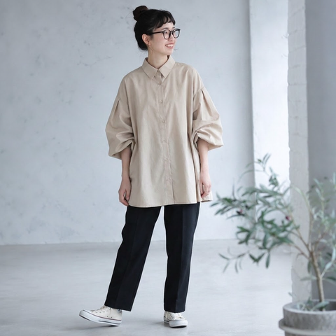 M-L 甘すぎない ふんわり袖の大人シャツ M ホワイト