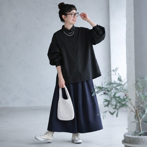 M-L 甘すぎない ふんわり袖の大人シャツ M ホワイト