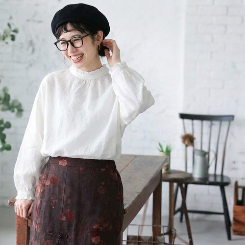 S-2XL No.1 人気商品 美人度アップ 長袖  無地 レトロ シャツ S レッド