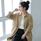 M-XL 落ち着いたカラー ワークデザイン ミディ丈 体型カバー シャツコート M ブラック