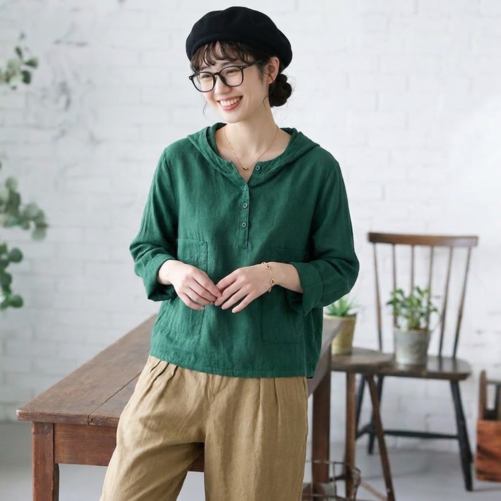 M-2XL 人気を独占中♡ 無地 長袖 フード付き ナチュラル Tシャツ 2XL グリーン