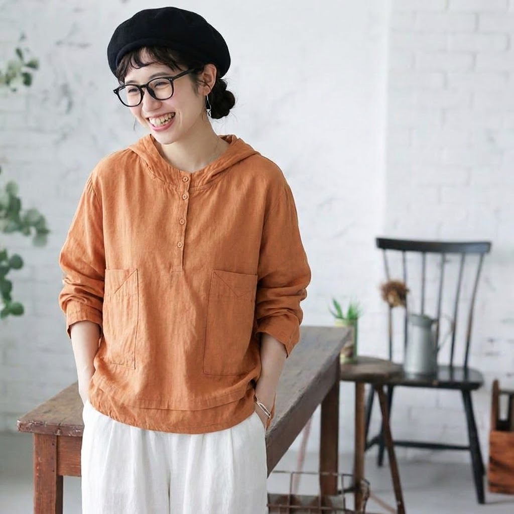 M-2XL 人気を独占中♡ 無地 長袖 フード付き ナチュラル Tシャツ 2XL オレンジ