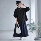 M-L 甘すぎない ふんわり袖の大人シャツ L ブラック