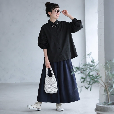 M-L 甘すぎない ふんわり袖の大人シャツ L ブラック