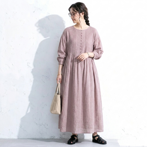 フリー デザイン ランタンスリーブ ロングワンピース フリー ホワイト