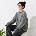 S-5XL 配色 ラウンドネック 長袖 シンプル ニットセーター 5XL ライトグレー