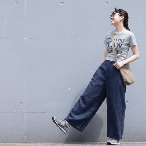 S-2XL  無地 ポケット付き ビックシルエット 上品見え 耐久性 ガウチョパンツ 2XL ネイビー