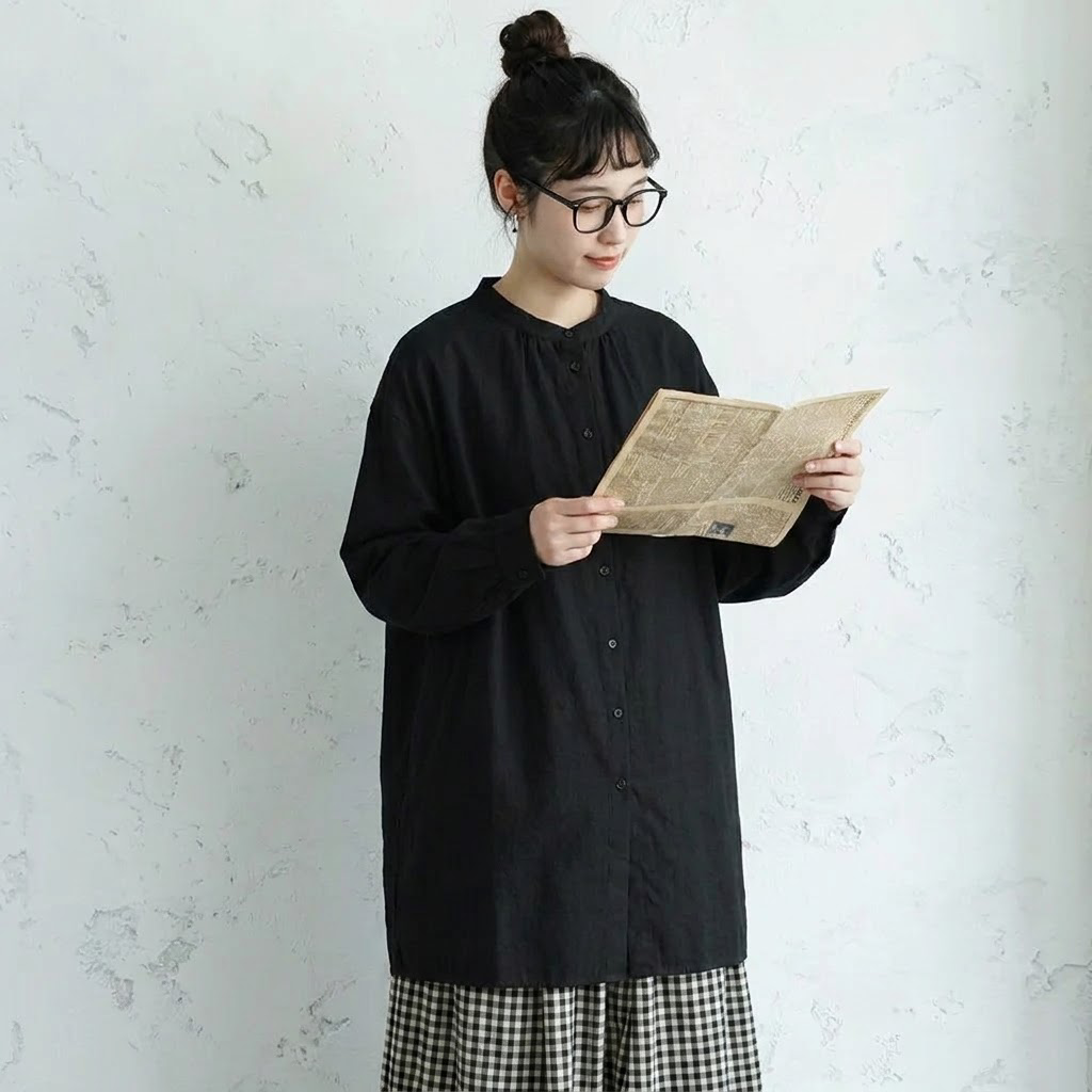 【コットン】M-2XL 女性に大人気 長袖 ボタン 無地 森ガール シャツ M 写真通り