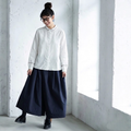 大人可愛いML 刺繍 無地 シャツ袖 長袖 エスニック系 シャツ L ホワイト