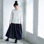 大人可愛いML 刺繍 無地 シャツ袖 長袖 エスニック系 シャツ L ホワイト