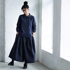 大人可愛いML 刺繍 無地 シャツ袖 長袖 エスニック系 シャツ L ネイビー