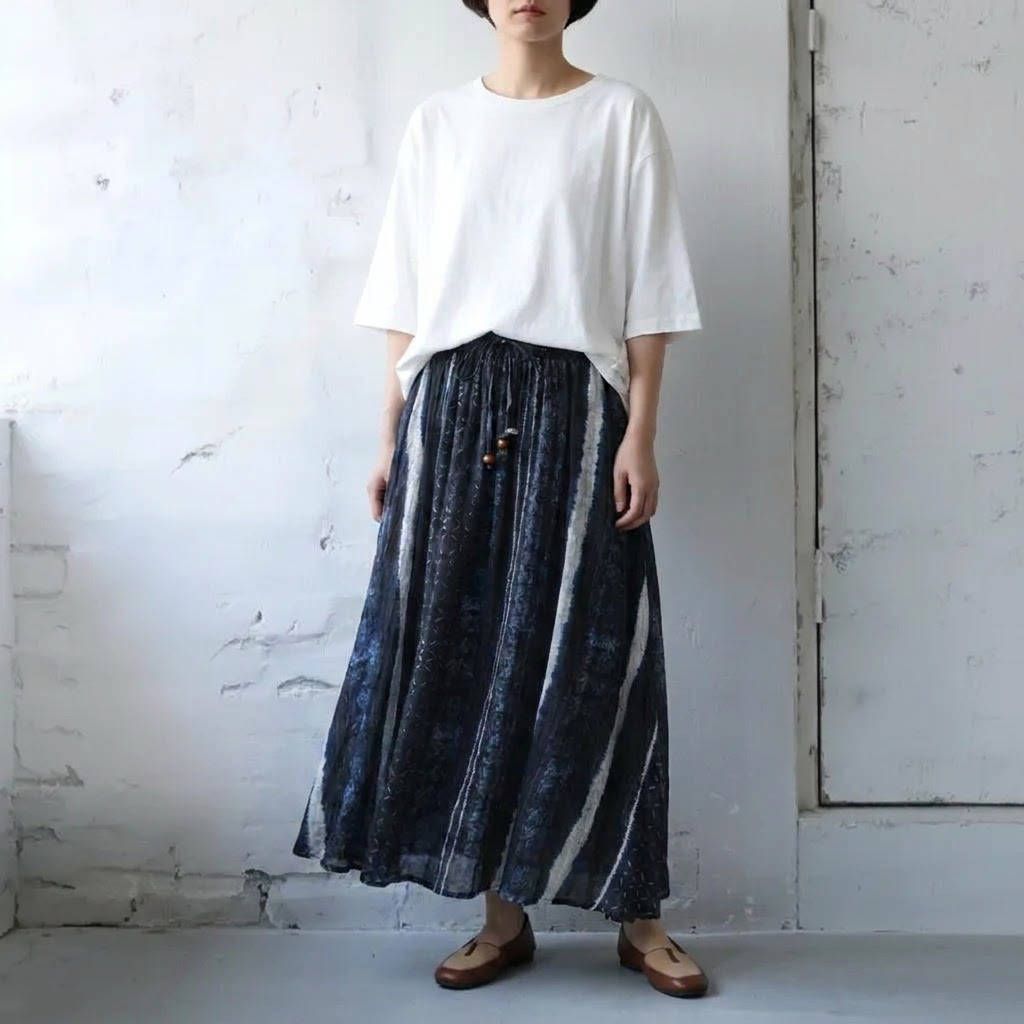 多様なスタイリングM-2XL レトロ プリント ハイウエスト Aライン スカート M ネイビー