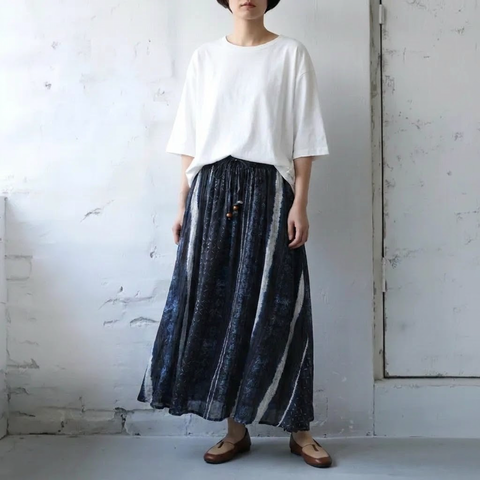多様なスタイリングM-2XL レトロ プリント ハイウエスト Aライン スカート M ネイビー
