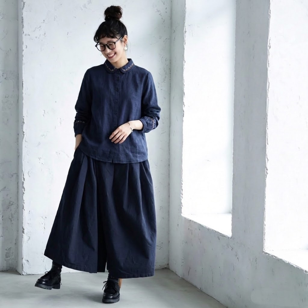 大人可愛いML 刺繍 無地 シャツ袖 長袖 エスニック系 シャツ M ホワイト
