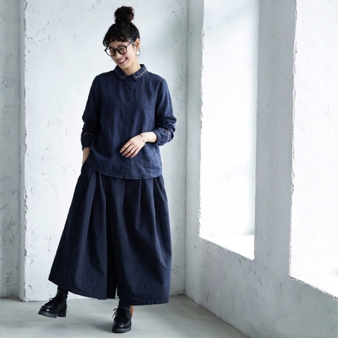 大人可愛いML 刺繍 無地 シャツ袖 長袖 エスニック系 シャツ M ホワイト