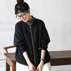 L-XL レトロ ラウンドネック ゆったり ポケット付き カジュアル 長袖 ジャケット XL ブラック